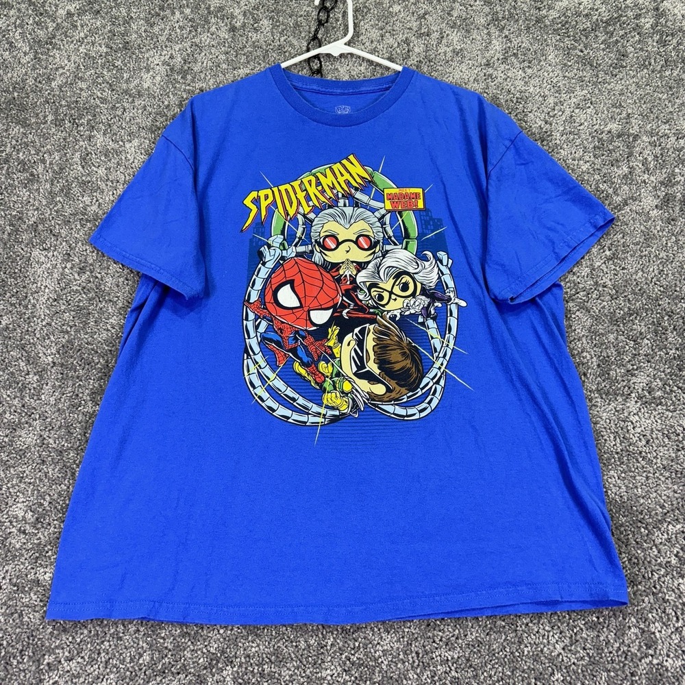 Spider-Man Pop Tees Shirt Mens XL Blue Madame Web Marvel Graphic Tee Comics
